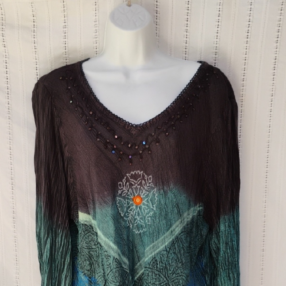Bohemian Black and Teal Tunic Women's 1x/2x NWOT